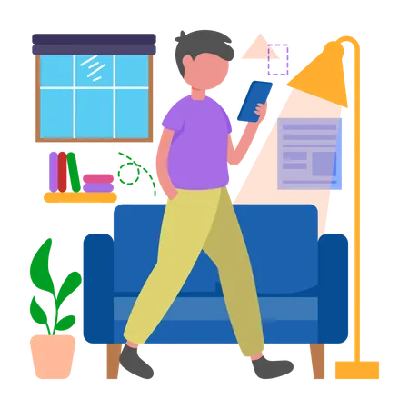 Boy Take calls while mobile  Illustration