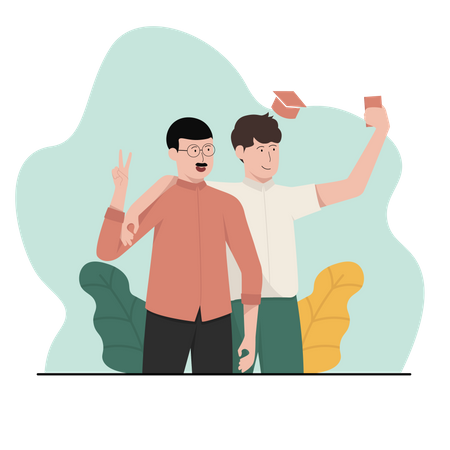Boy take selfie with teacher on teachers day  Illustration