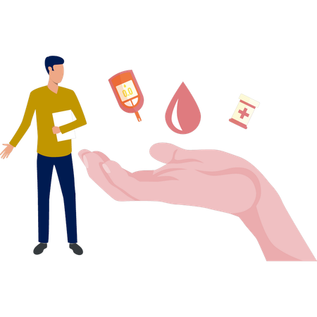 Boy takes blood sample  Illustration