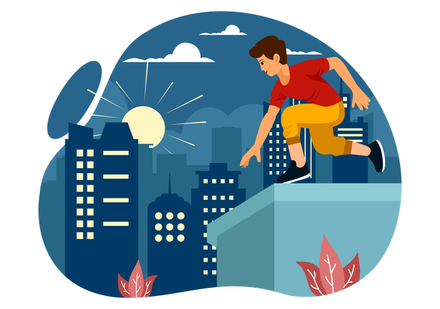 Boy takes high jump from building  Illustration