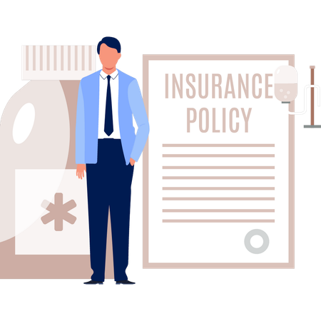 Boy takes insurance policy  Illustration