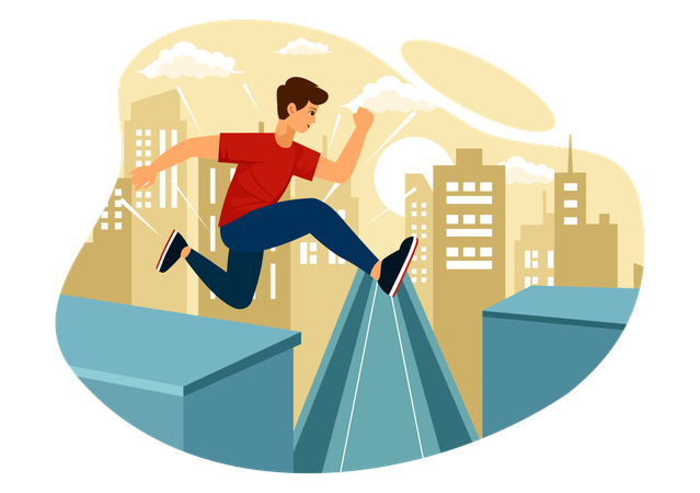 Boy takes leap from road  Illustration
