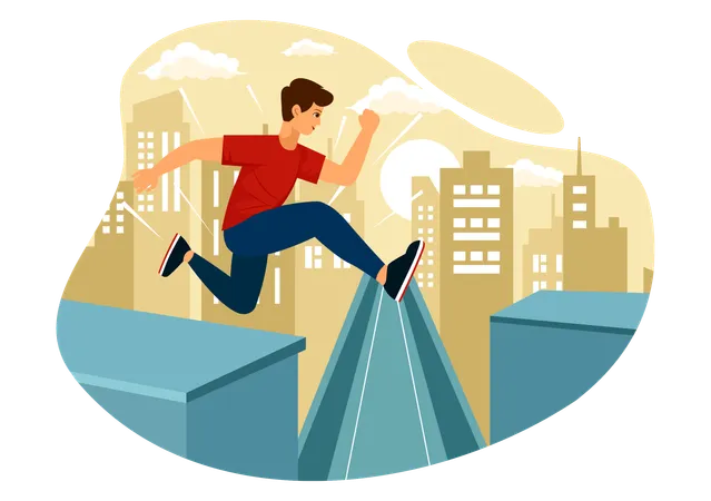 Boy takes leap from road  Illustration