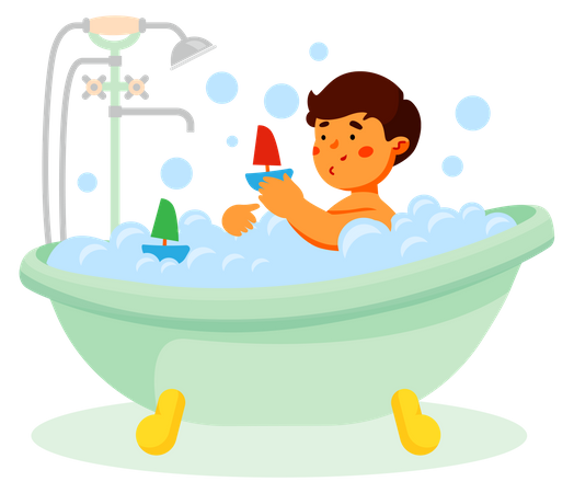 Boy taking a bath Illustration