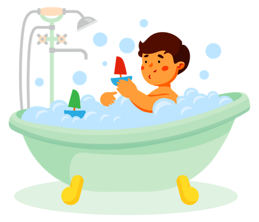 Boy taking a bath  Illustration