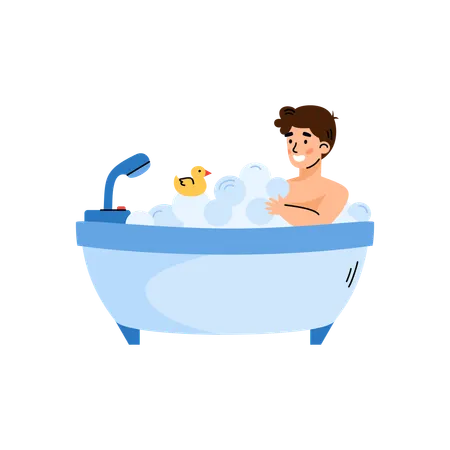 Boy taking a bath  Illustration