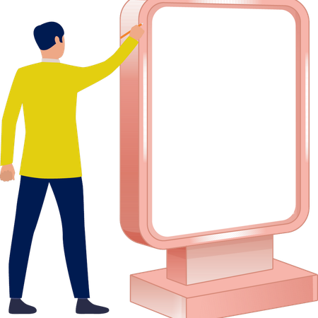 Boy taking about mirror billboard  Illustration