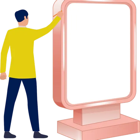 Boy taking about mirror billboard  Illustration