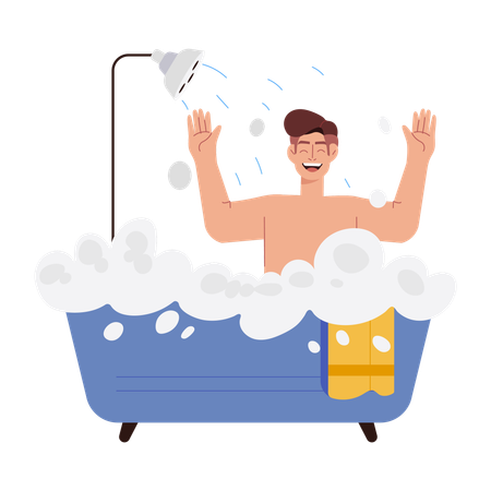 Boy Taking Bath  Illustration