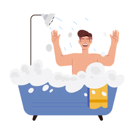 Boy Taking Bath  Illustration