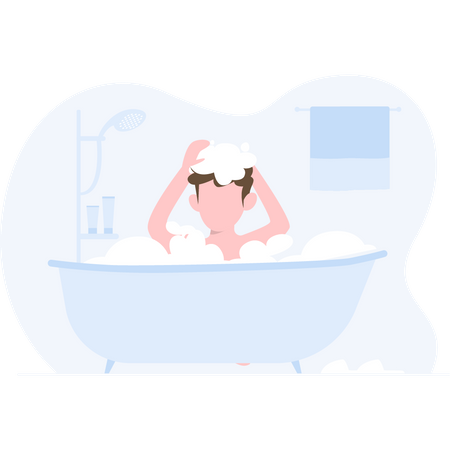 Boy taking bath in the bathtub Illustration