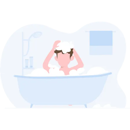 Boy taking bath in the bathtub  Illustration