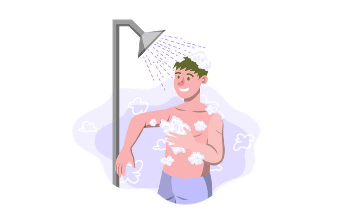 Boy taking bath in the shower  イラスト