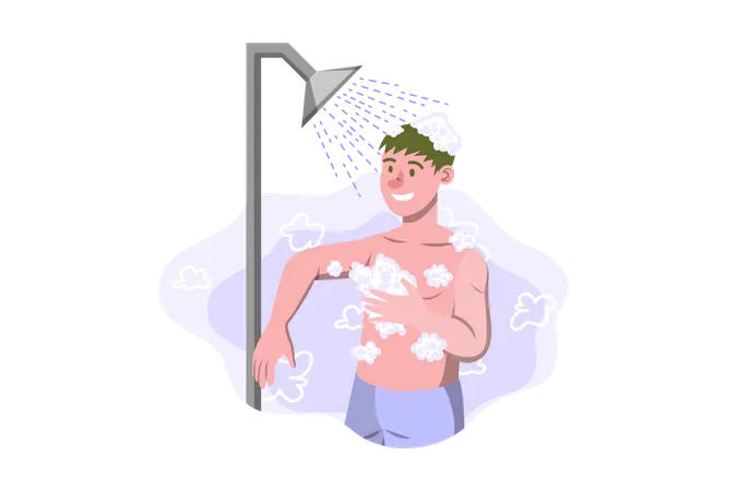 Boy taking bath in the shower  Illustration