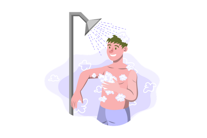 Boy taking bath in the shower  Illustration