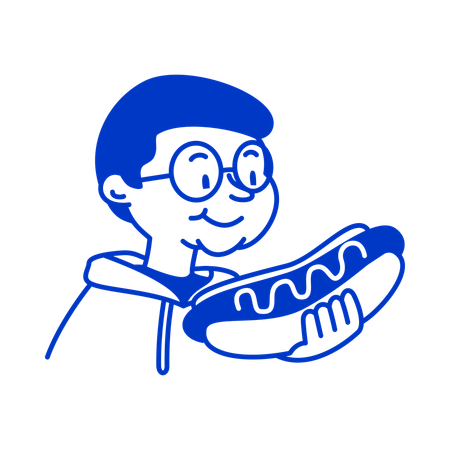 Boy taking bite of tasty hotdog  Illustration
