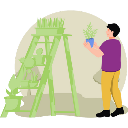 Boy taking care of plants  Illustration