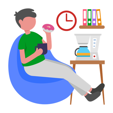 コーヒーブレイクを取る少年  イラスト