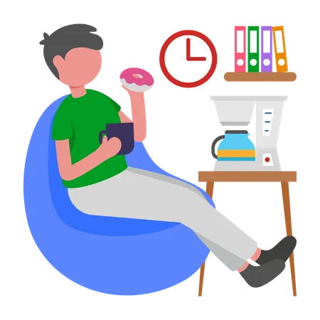 コーヒーブレイクを取る少年  イラスト