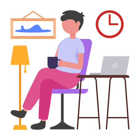 Boy taking Coffee Break  Illustration