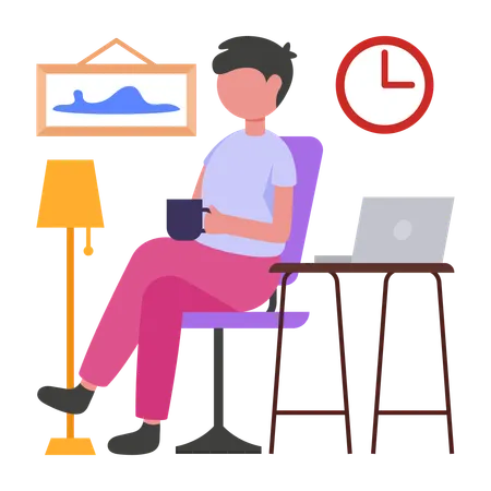 Boy taking Coffee Break  Illustration