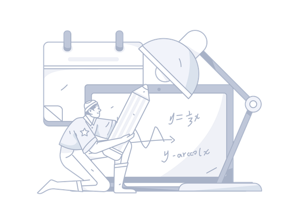 Boy taking Digital math class  Illustration