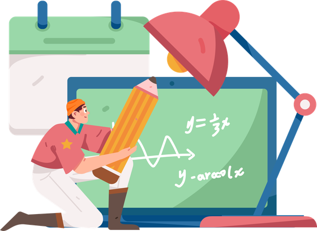 Boy taking Digital math class  Illustration