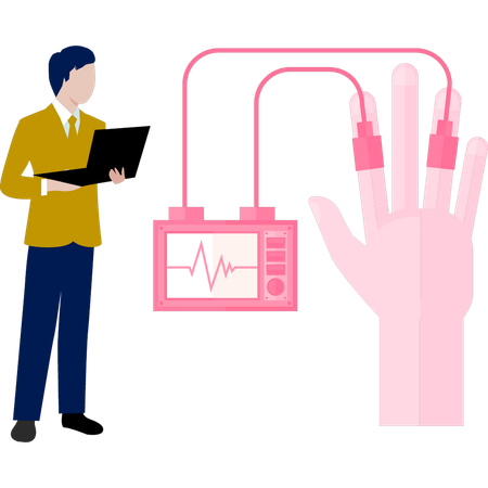 Boy taking heart test displays on the monitor  Illustration