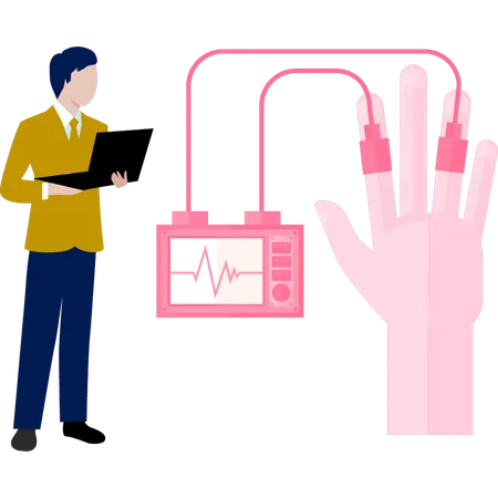 Boy taking heart test displays on the monitor  Illustration