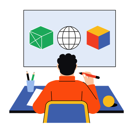 Boy taking math lesson  Illustration