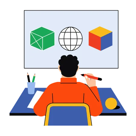 Boy taking math lesson  Illustration