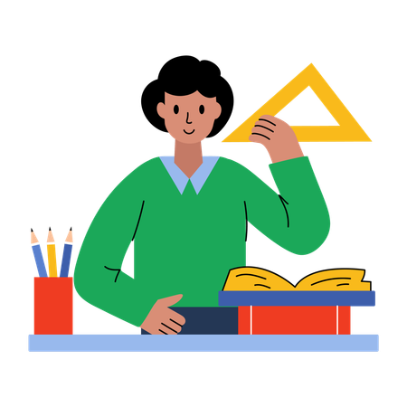 Boy taking maths education  Illustration