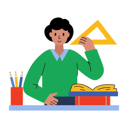 Boy taking maths education  Illustration