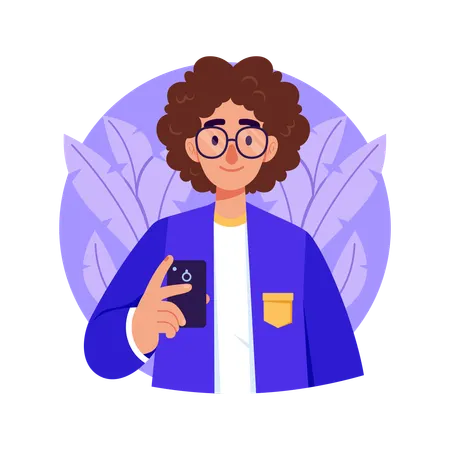 Boy taking mobile selfie  Illustration