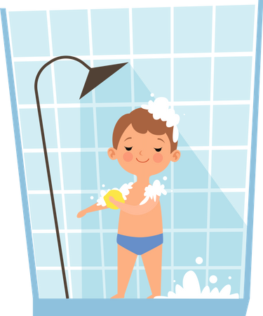 Boy taking morning shower  Illustration