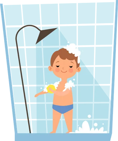 Boy taking morning shower  Illustration