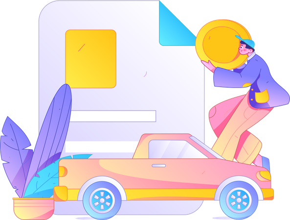 Boy taking new car insurance  Illustration