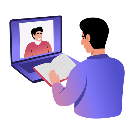 Boy taking notes from online class  Illustration