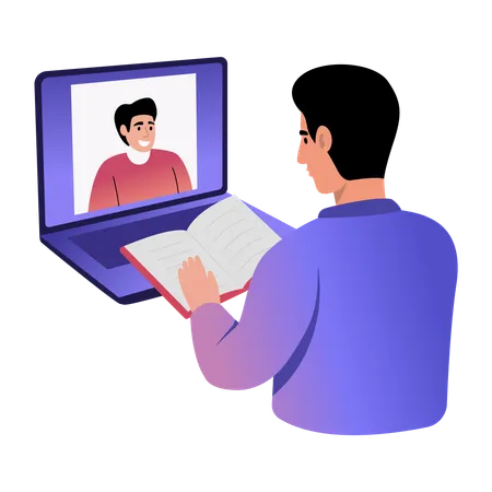 Boy taking notes from online class  Illustration