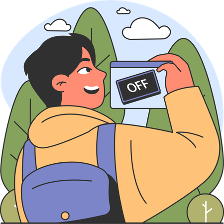 Boy taking off from work  Illustration