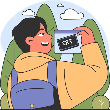 Boy taking off from work  Illustration