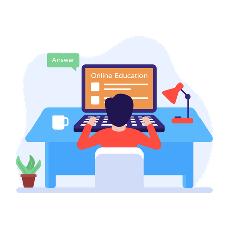 Boy taking online education  Illustration