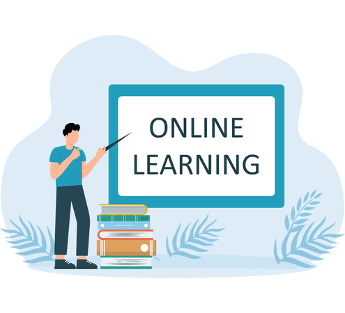 Boy taking online learning classes  Illustration