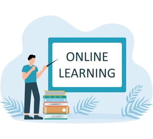 Boy taking online learning classes  Illustration