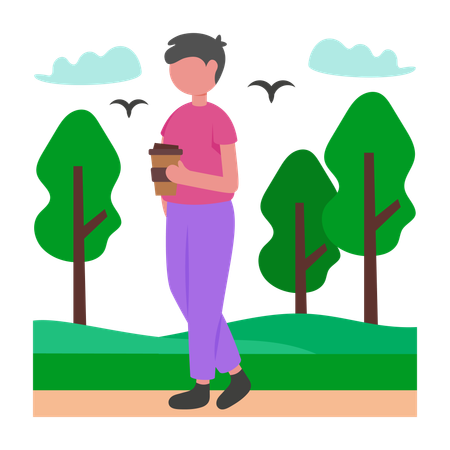 Boy taking Outdoor Break  Illustration