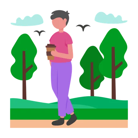 Boy taking Outdoor Break  Illustration