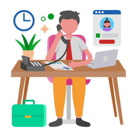Boy taking Phone Interview  Illustration