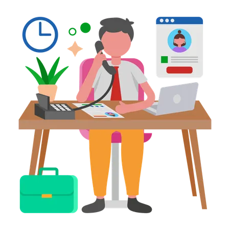 Boy taking Phone Interview  Illustration