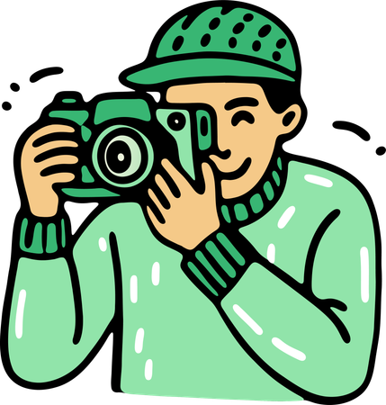 Boy taking photo on camera  Illustration