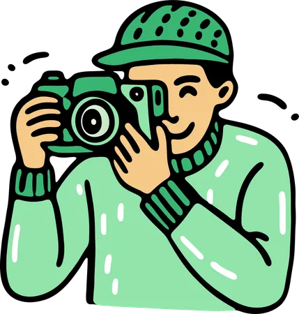 Boy taking photo on camera  Illustration